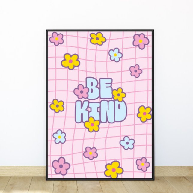 Poster Retro 90s Be Kind Flower Grid Motif (Créateur téléchargé)