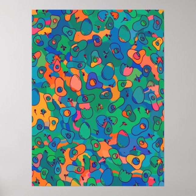 Poster Retro Abstrait Blue Green Doodle Line Art (Devant)