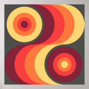 Poster Retro Abstrait Wavy Rainbow Carrés Abstrait Art