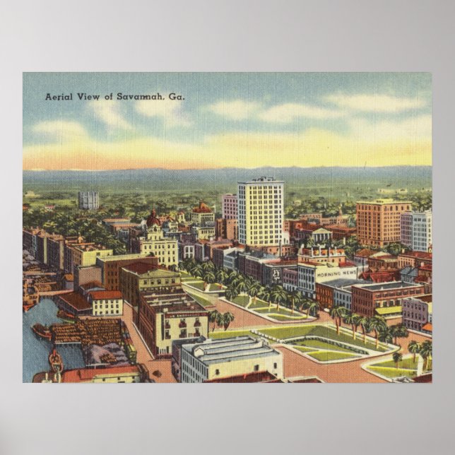 Poster Retro Aerial View Savannah GA (Devant)
