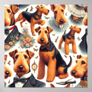 Poster Retro Airedale Terrier sans fil