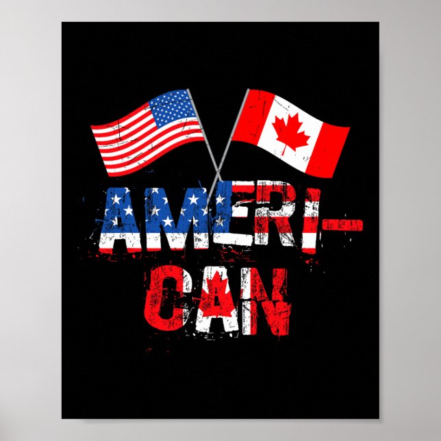 Poster Retro Ameri-can Canada Usa Flag Patriotic Canadian (Devant)