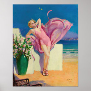 Poster Retro American Art Print, "Seaside Flirtation"