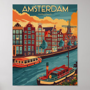 Poster Retro Amsterdam, Pays-Bas