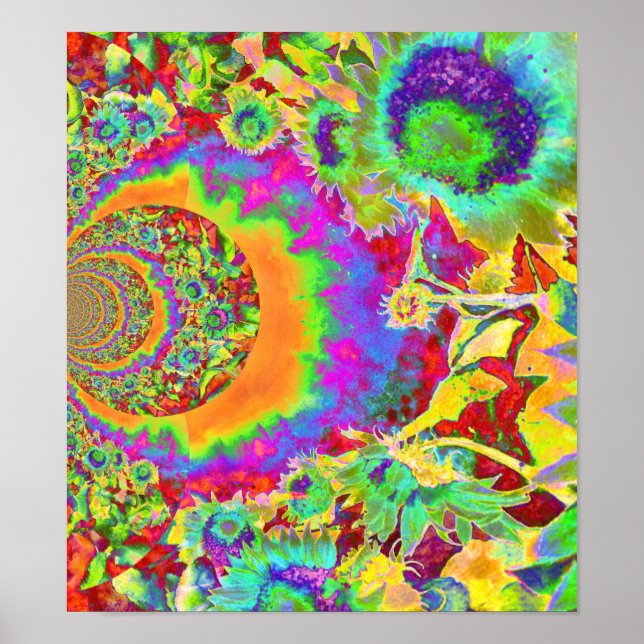 Poster Retro amusant coloré de tournesol peinture (Devant)