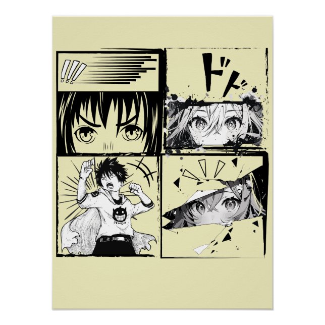 Poster Rétro Anime actions grilles L Jaune BG (Devant)