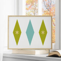 Retro Aqua Blue Green Yellow Stars Diamants