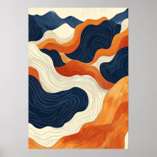 Poster Rétro Art de Ligne de Contour Topographique Abstra