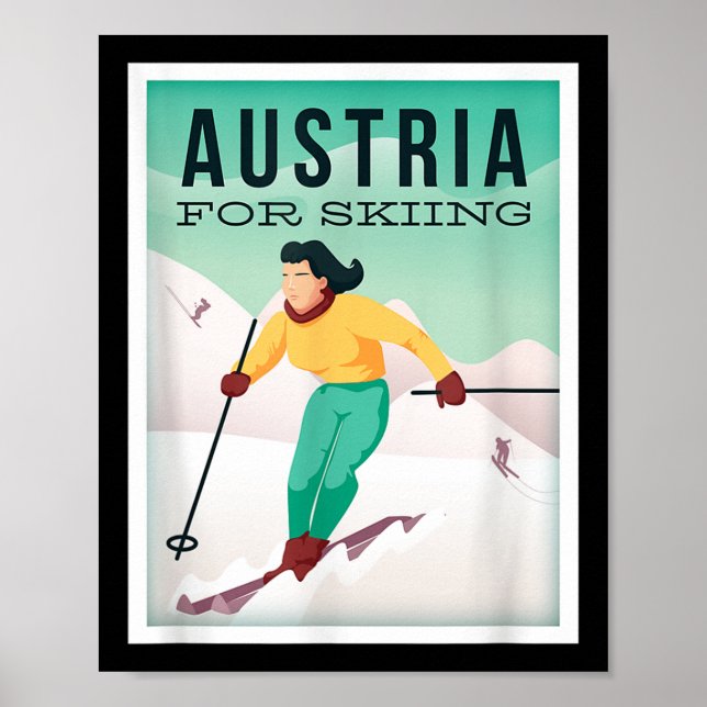 Poster Retro Autriche Ski Motif Avec Ski Et Pôles De Ski (Devant)