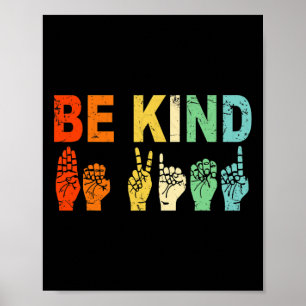 Poster Retro Be Kind Main Sign ASL Sensibilisation sur l'