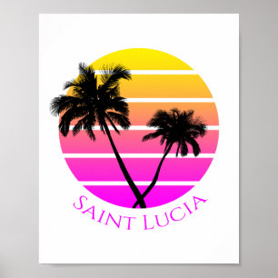 Poster Retro Beach Palm Trees Saint Lucia