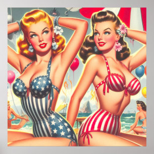 Poster Retro Beach Party Pin-ups