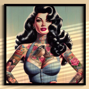Poster Retro Beauté tatoué vers le haut