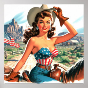 Poster Retro Belle Cowgirl Pin Up