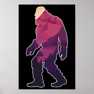 Poster Retro Bigfoot Mountain Forest Paysage sauvage