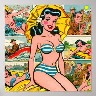 Poster Retro Bikini Girl Summer Comics