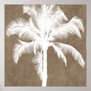 Poster Rétro blanc tropical hawaïen de silhouette de