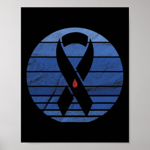 Poster Rétro Bleu Ruban Vintage Sensibilisation au diabèt