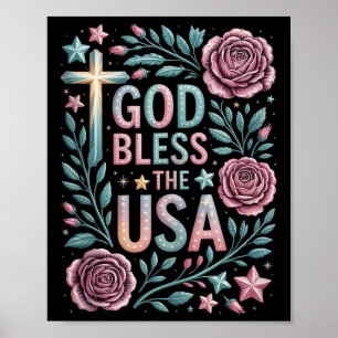 Poster Retro Boho Floral Dieu Béni Les Usa Christian 4th