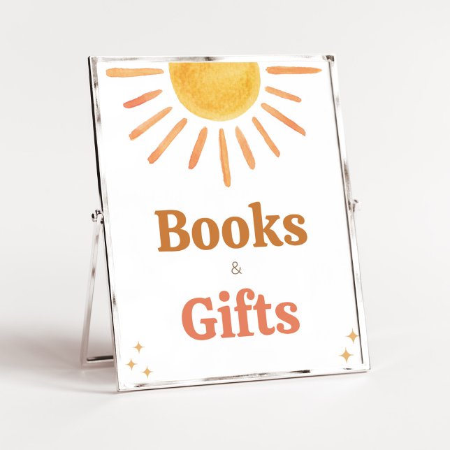 Poster Retro Boho Sunshine Baby shower Livres et Cadeaux (Boy Boho Sunshine Baby Shower Books and Gift Sign)