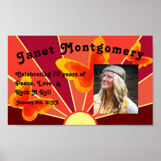 Poster Retro Boomer Hippy Sunrise Photo Anniversaire