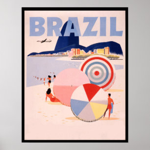 Poster Retro Brésil copacabana Beach Voyage