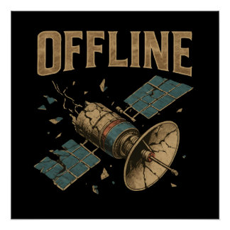 Poster Retro Broken Satellite "OFFLINE" Space Art
