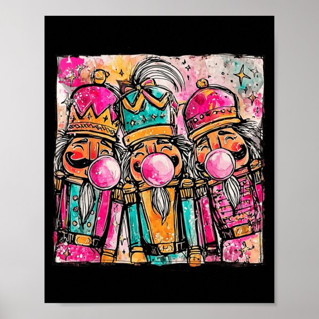 Poster Retro Brushstroke Nutcracker Blowing Bubble Gum Ch (Devant)