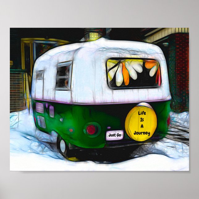 Poster Retro Camper Hippie Life Est Un Voyage Juste Aller (Devant)