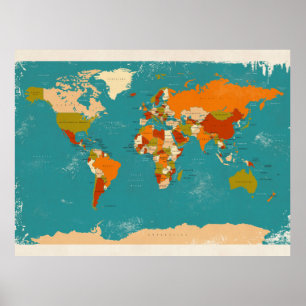 Poster Rétro carte politique du monde