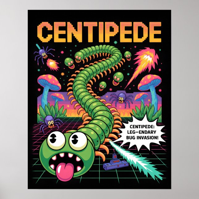 Poster Retro Centipede Arcade Pixel Art Wall Art - Leg-en (Devant)