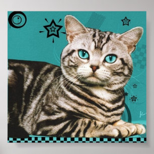Poster rétro chat rayé