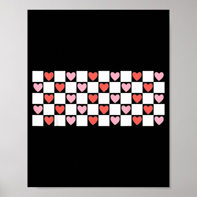 Poster Retro Checkered Red And Nk Hearts Valentines Day  (Devant)