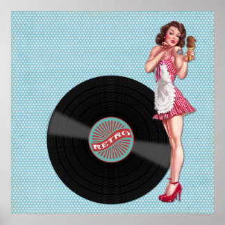 Poster Retro Chic Pinup Vinyl Girl