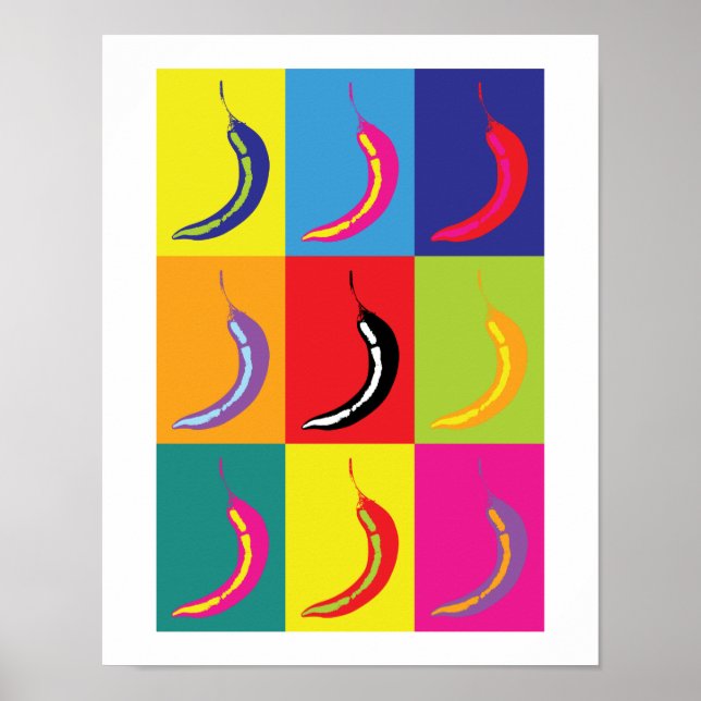 Poster Retro Chili Pop Art Bright Cuisine Alimentation Im (Devant)