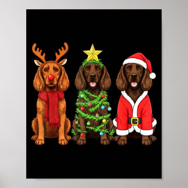 Poster Retro Christmas Boykin Spaniel Santa Reindeer Dog  (Devant)
