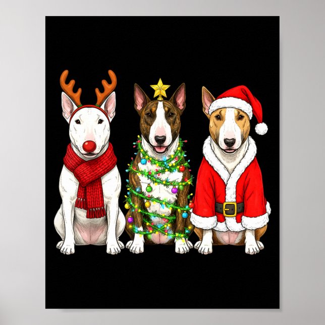 Poster Retro Christmas Bull Terrier Santa Reindeer Dog Lo (Devant)