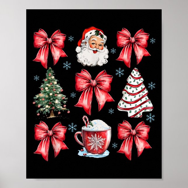 Poster Retro Christmas Coquette Bow Santa Coffee Cake Hol (Devant)