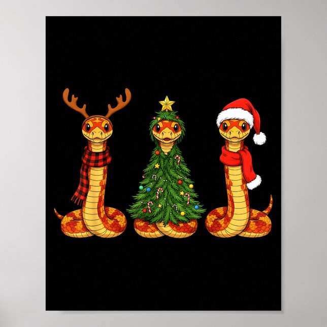 Poster Retro Christmas Corn Snake Santa Reindeer  (Devant)