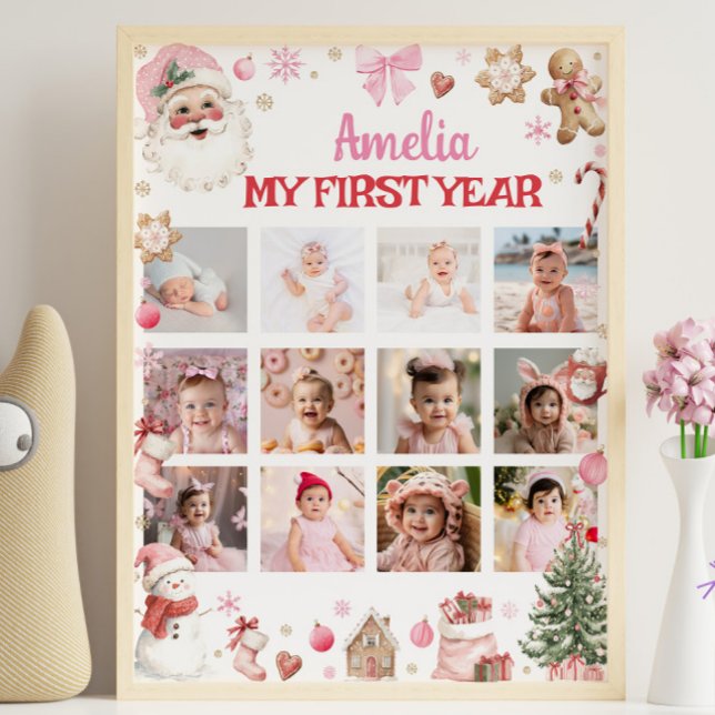 Poster Retro Christmas First Year Photo Milestone Sign (Créateur téléchargé)