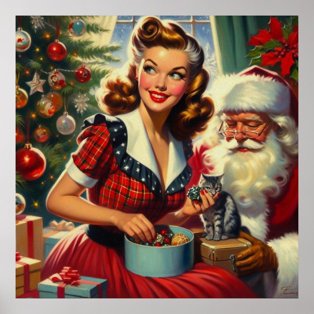 Poster Retro Christmas Girl (Devant)