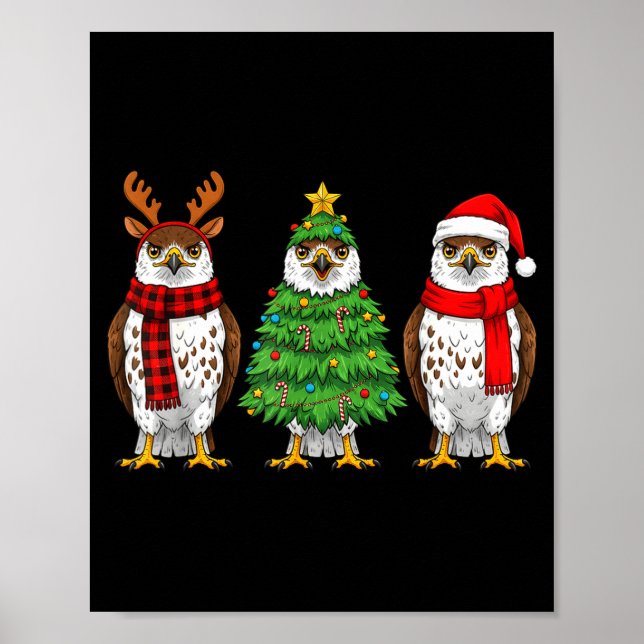 Poster Retro Christmas Hawk Santa Reindeer  (Devant)