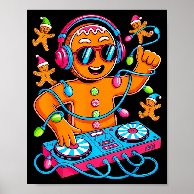 Poster Retro Christmas House Music Gingerbread Dj Techno  (Devant)