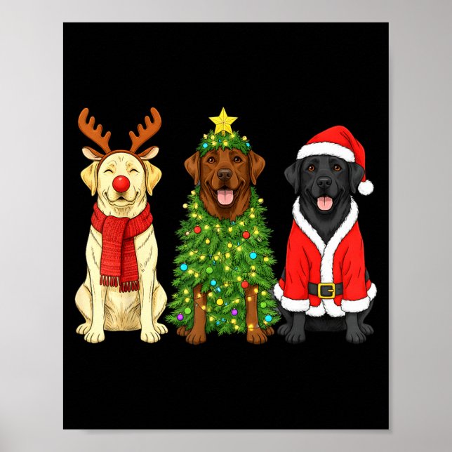 Poster Retro Christmas Labrador Retriever Santa Reindeer  (Devant)