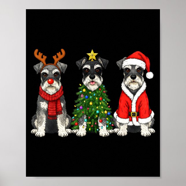 Poster Retro Christmas Miniature Schnauzer Santa Reindeer (Devant)