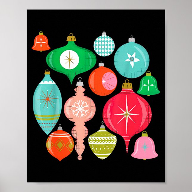 Poster Retro Christmas Ornaments Mid Century Modern  (Devant)