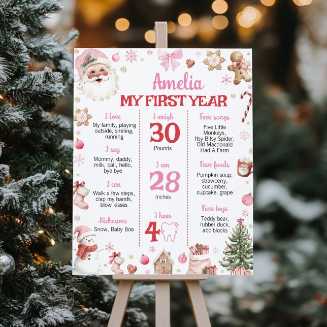 Poster Retro Christmas Pink Santa Birthday Milestone Sign (Créateur téléchargé)