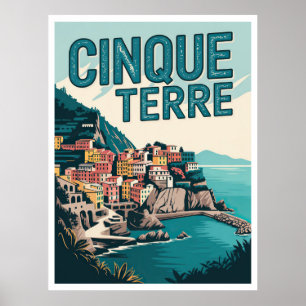 Poster Retro Cinque Terre Randonnée Design Cadeau