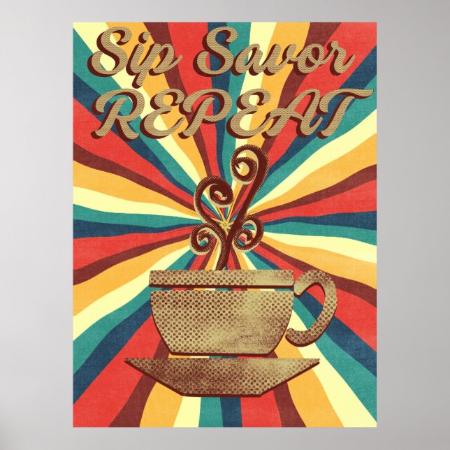 Poster Rétro Citation de café - Vintage Saveur Sip Répéte (Devant)