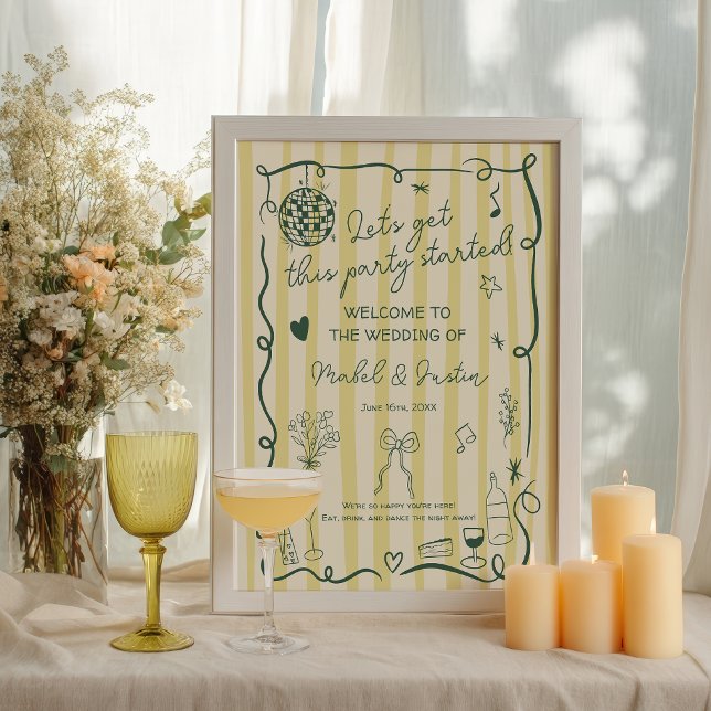 Poster Retro Citrus Yellow Hand drawn Wedding Welcome (Retro Citrus Yellow Hand drawn Wedding Welcome Poster)